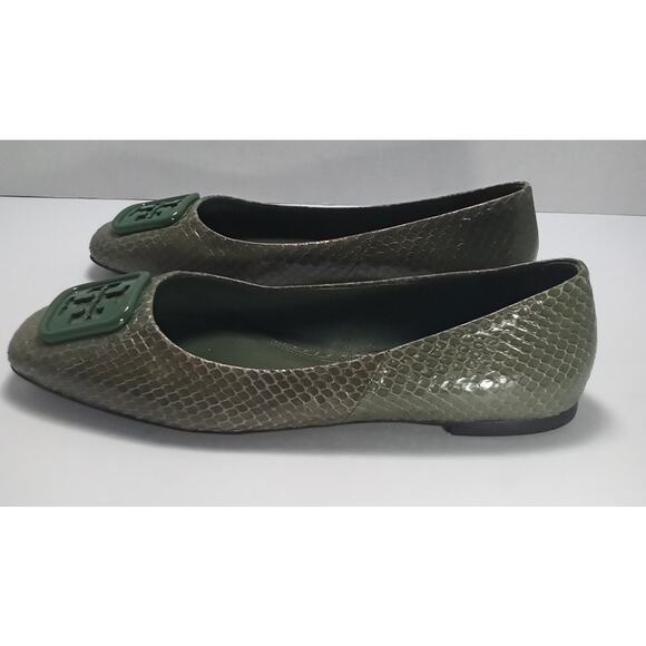 Tory Burch Georgia Olive Snake Print Ballet Flats - Picture 4 of 8